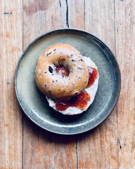 BlackBerry Compote and Ricotta Bagel